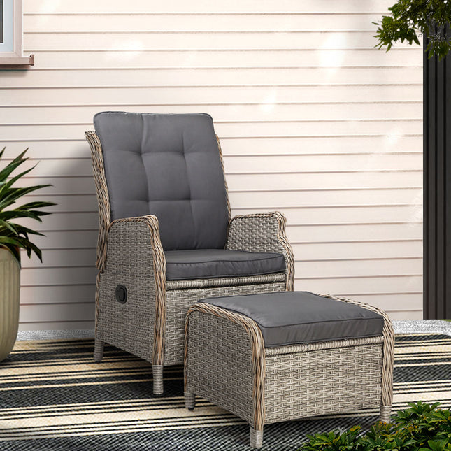 Gardeon Recliner Chair Sun lounge Wicker Lounger Outdoor Furniture Patio Adjustable Grey.