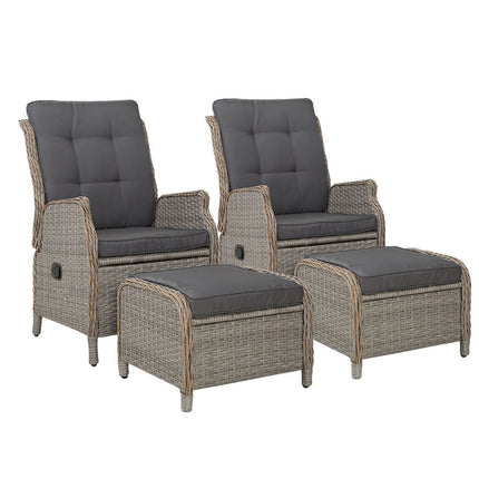 Gardeon 2PC Recliner Chair Sun lounge Wicker Lounger Outdoor Furniture Adjustable Grey.