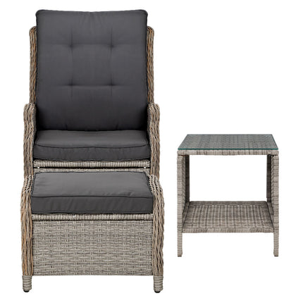 Gardeon 5PC Recliner Chairs Table Sun lounge Wicker Outdoor Furniture Adjustable Grey.