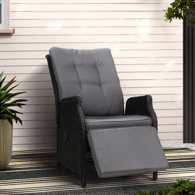 Gardeon Recliner Chairs Sun lounge Wicker Lounger Outdoor Furniture Patio Adjustable Black.
