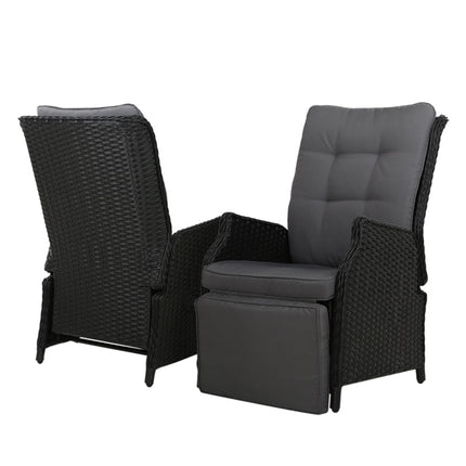 Gardeon Recliner Chairs Sun lounge Wicker Lounger Outdoor Furniture Patio Adjustable Black.