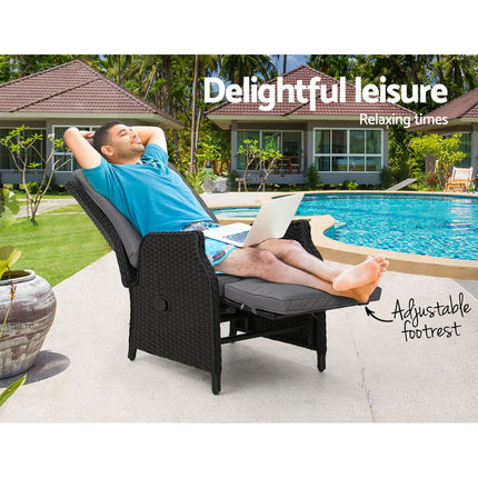 Gardeon Recliner Chairs Sun lounge Wicker Lounger Outdoor Furniture Patio Adjustable Black.