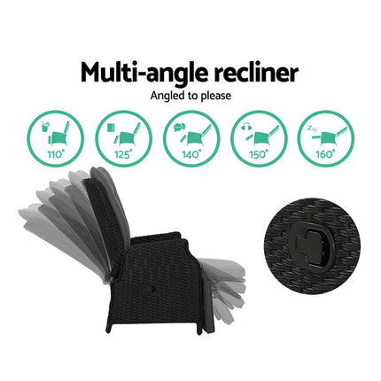Gardeon Recliner Chairs Sun lounge Wicker Lounger Outdoor Furniture Patio Adjustable Black.