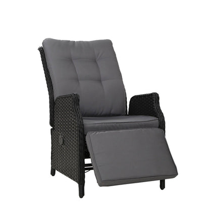 Gardeon Recliner Chairs Sun lounge Wicker Lounger Outdoor Furniture Patio Adjustable Black.