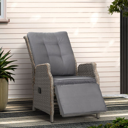 Gardeon Recliner Chairs Sun lounge Wicker Lounger Outdoor Furniture Patio Adjustable Grey.