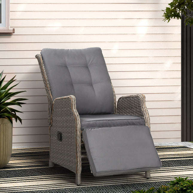 Gardeon Recliner Chairs Sun lounge Wicker Lounger Outdoor Furniture Patio Adjustable Grey.