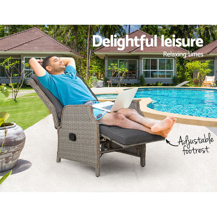 Gardeon Recliner Chairs Sun lounge Wicker Lounger Outdoor Furniture Patio Adjustable Grey.