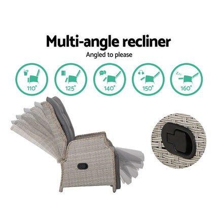 Gardeon Recliner Chairs Sun lounge Wicker Lounger Outdoor Furniture Patio Adjustable Grey.