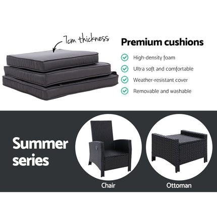 Gardeon Recliner Chair Sun lounge Wicker Lounger Outdoor Patio Furniture Adjustable Black.