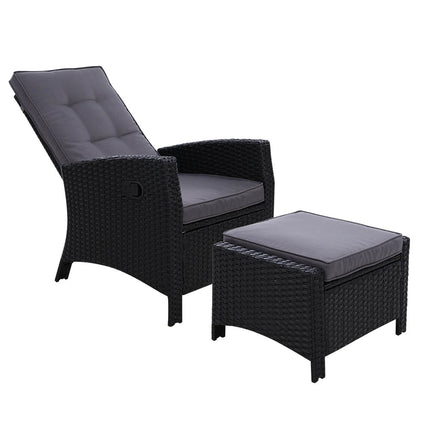 Gardeon Recliner Chair Sun lounge Wicker Lounger Outdoor Patio Furniture Adjustable Black.