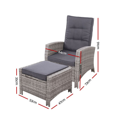 Gardeon Recliner Chair Sun lounge Wicker Lounger Outdoor Patio Furniture Adjustable Grey.