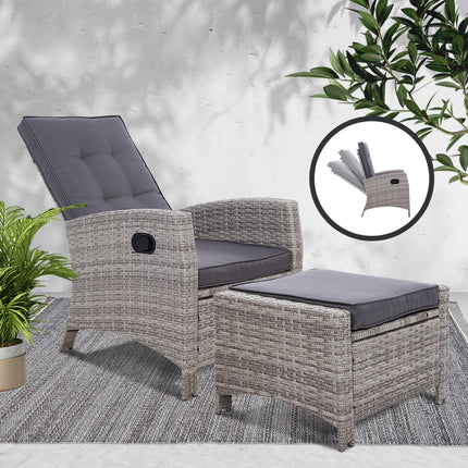 Gardeon Recliner Chair Sun lounge Wicker Lounger Outdoor Patio Furniture Adjustable Grey.