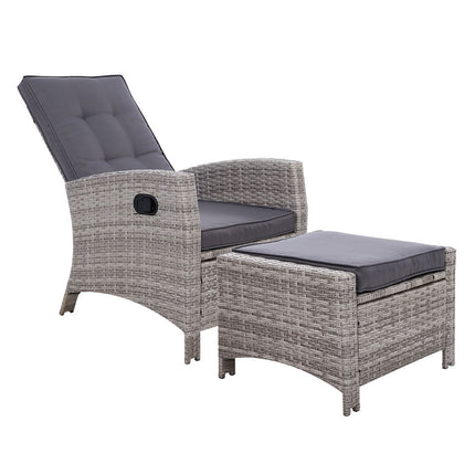Gardeon Recliner Chair Sun lounge Wicker Lounger Outdoor Patio Furniture Adjustable Grey.