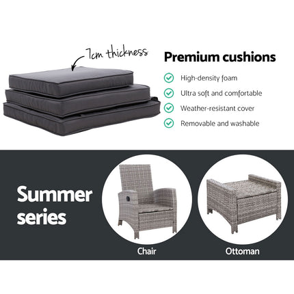 Gardeon 2PC Recliner Chairs Sun lounge Wicker Lounger Outdoor Furniture Adjustable Grey.