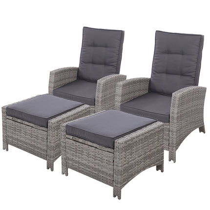 Gardeon 2PC Recliner Chairs Sun lounge Wicker Lounger Outdoor Furniture Adjustable Grey.