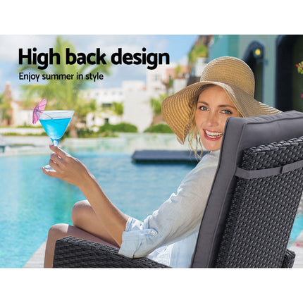 Gardeon 5PC Recliner Chairs Table Sun lounge Wicker Outdoor Furniture Adjustable Black.