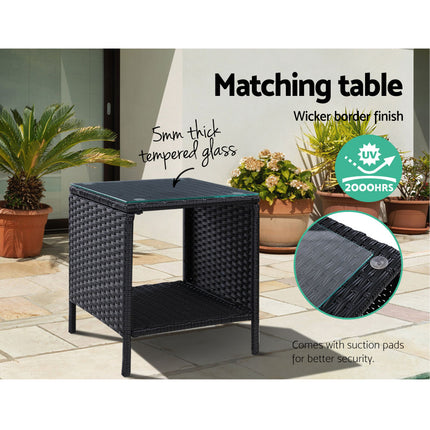 Gardeon 5PC Recliner Chairs Table Sun lounge Wicker Outdoor Furniture Adjustable Black.