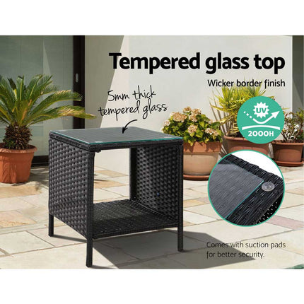 Gardeon Coffee Side Table Wicker Desk Rattan Outdoor Furniture Garden Black.