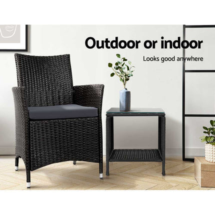 Gardeon Coffee Side Table Wicker Desk Rattan Outdoor Furniture Garden Black.