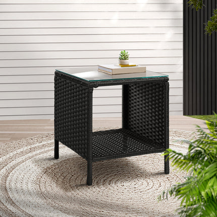 Gardeon Coffee Side Table Wicker Desk Rattan Outdoor Furniture Garden Black.