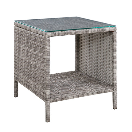Gardeon Coffee Side Table Wicker Desk Rattan Outdoor Furniture Garden Grey.