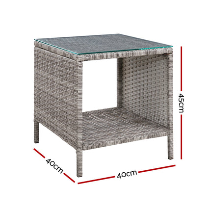 Gardeon Coffee Side Table Wicker Desk Rattan Outdoor Furniture Garden Grey.