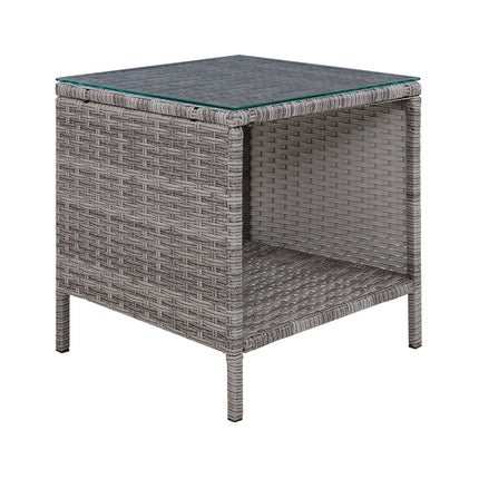 Gardeon Coffee Side Table Wicker Desk Rattan Outdoor Furniture Garden Grey.