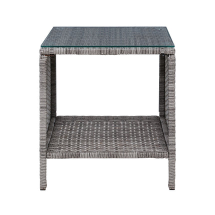 Gardeon Coffee Side Table Wicker Desk Rattan Outdoor Furniture Garden Grey.