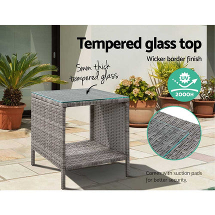 Gardeon Coffee Side Table Wicker Desk Rattan Outdoor Furniture Garden Grey.