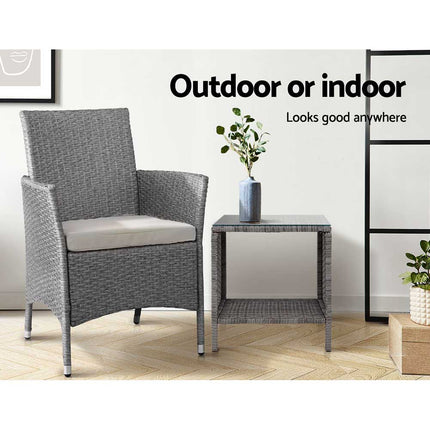 Gardeon Coffee Side Table Wicker Desk Rattan Outdoor Furniture Garden Grey.