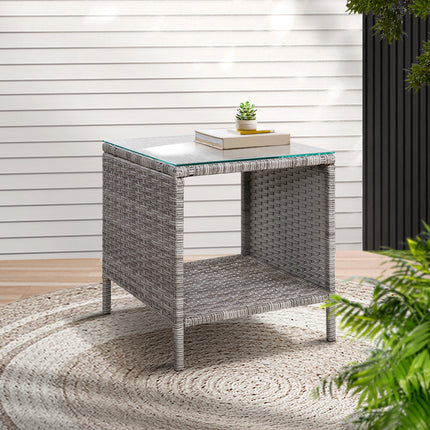 Gardeon Coffee Side Table Wicker Desk Rattan Outdoor Furniture Garden Grey.