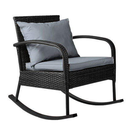 Gardeon Outdoor Furniture Rocking Chair Wicker Garden Patio Lounge Setting Black.
