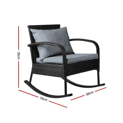 Gardeon Outdoor Furniture Rocking Chair Wicker Garden Patio Lounge Setting Black.