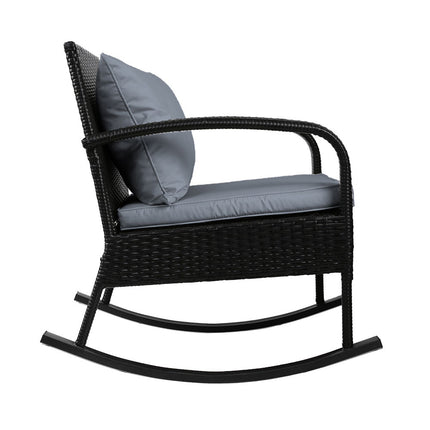 Gardeon Outdoor Furniture Rocking Chair Wicker Garden Patio Lounge Setting Black.