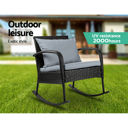 Gardeon Outdoor Furniture Rocking Chair Wicker Garden Patio Lounge Setting Black.