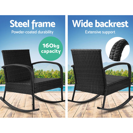 Gardeon Outdoor Furniture Rocking Chair Wicker Garden Patio Lounge Setting Black.