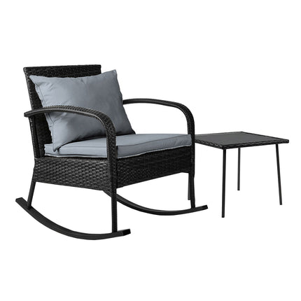 Gardeon 2PC Rocking Chair Table Wicker Outdoor Furniture Patio Lounge Setting.