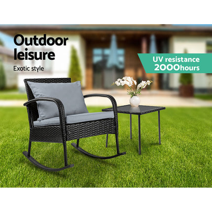 Gardeon 2PC Rocking Chair Table Wicker Outdoor Furniture Patio Lounge Setting.