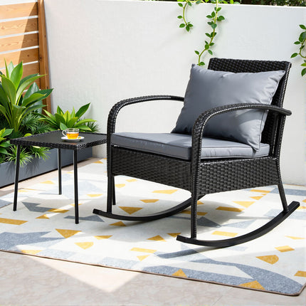 Gardeon 2PC Rocking Chair Table Wicker Outdoor Furniture Patio Lounge Setting.