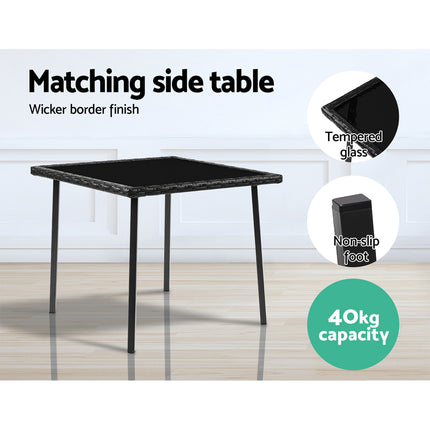 Gardeon 3PC Rocking Chair Table Wicker Outdoor Furniture Patio Bistro Set Black.