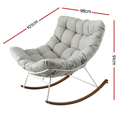 Gardeon Outdoor Rocking Chair Furniture Papasan Recliner Garden Patio Lounge Setting White.