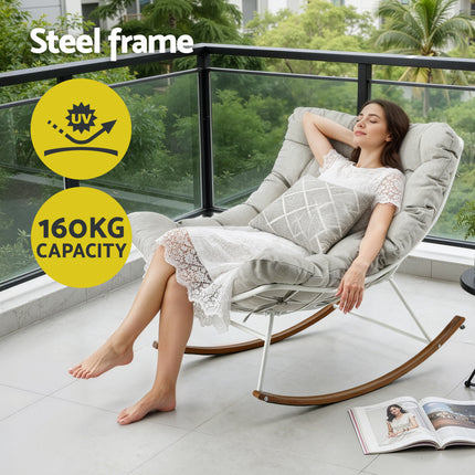 Gardeon Outdoor Rocking Chair Furniture Papasan Recliner Garden Patio Lounge Setting White.