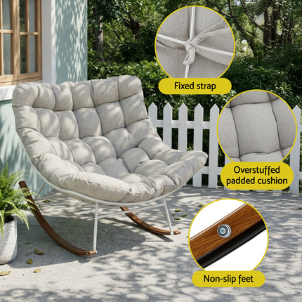 Gardeon Outdoor Rocking Chair Furniture Papasan Recliner Garden Patio Lounge Setting White.