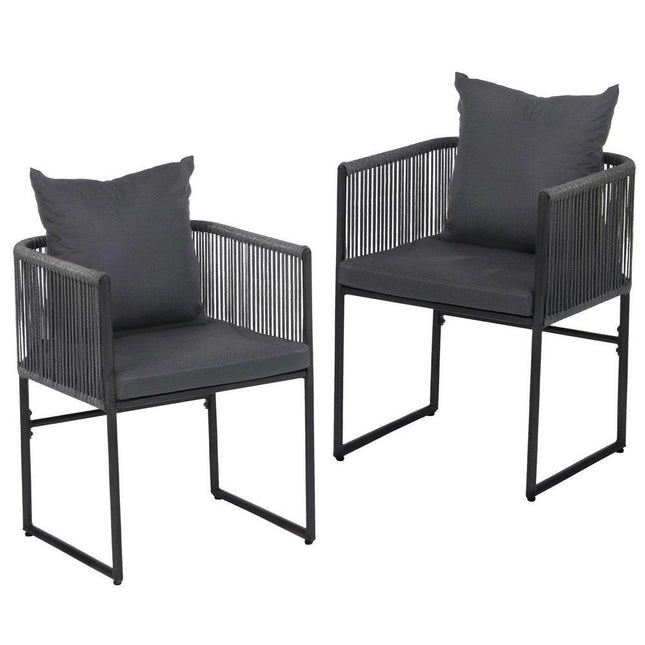 Gardeon 2PC Outdoor Dining Chairs Woven Rope Chair Patio Furniture Garden Steel.