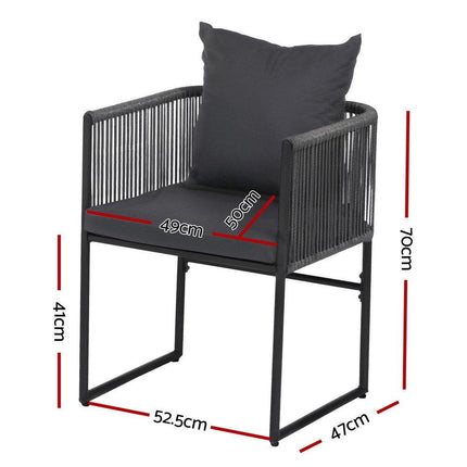 Gardeon 2PC Outdoor Dining Chairs Woven Rope Chair Patio Furniture Garden Steel.