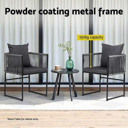 Gardeon 2PC Outdoor Dining Chairs Woven Rope Chair Patio Furniture Garden Steel.