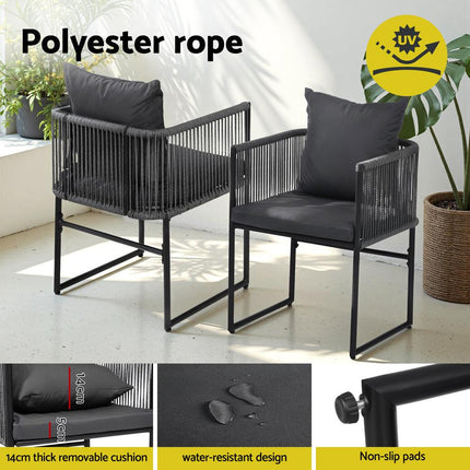 Gardeon 2PC Outdoor Dining Chairs Woven Rope Chair Patio Furniture Garden Steel.
