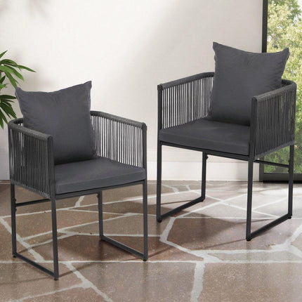 Gardeon 2PC Outdoor Dining Chairs Woven Rope Chair Patio Furniture Garden Steel.