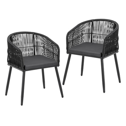 Gardeon 2PC Outdoor Dining Chairs Wicker Chair Patio Furniture Garden Steel Black.