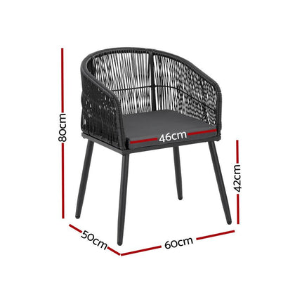 Gardeon 2PC Outdoor Dining Chairs Wicker Chair Patio Furniture Garden Steel Black.